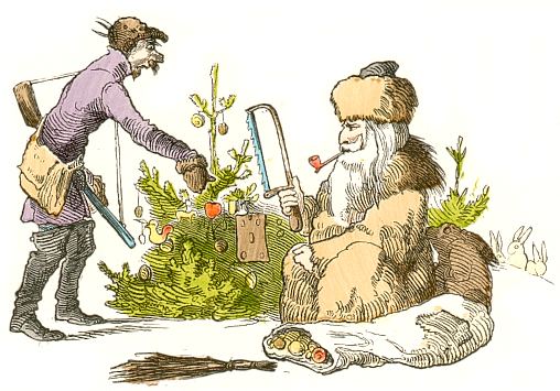 Pelzmrtel schneidet den Christbaum